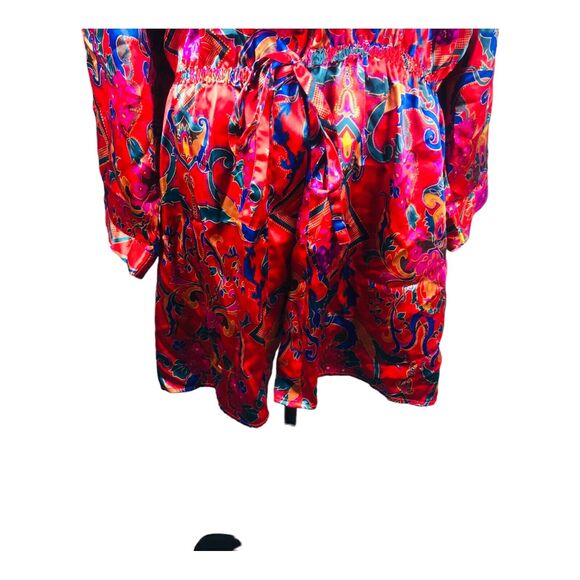 3213 VTG Red Floral Print Victoria's Secret Short Satin Robe Bridal Lingerie M - Picture 3 of 6